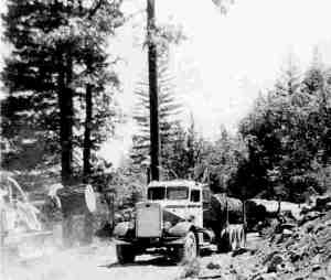 Note the tracked loader putting logs onto a short bed trailer*